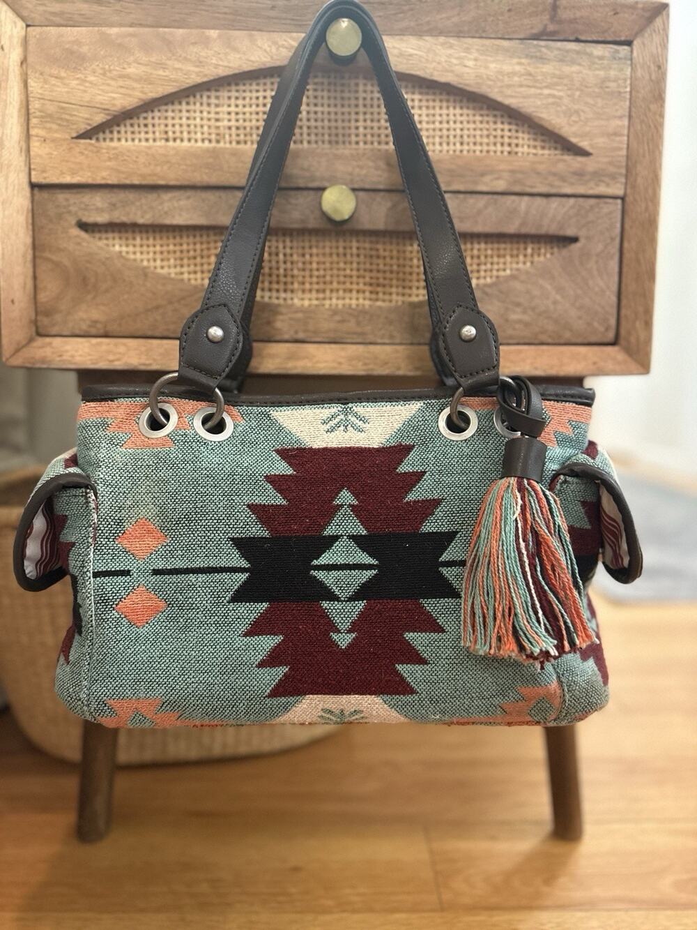 Nocona Purse Handbag Conceal Carry Bag Women Multi Aztec Fringe Cowgirl Western